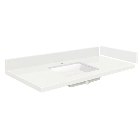 Transolid VT24.5x22-1KU-4W-A-W-1 24.5 in. D Quartz Vanity Top with Single Hole and Rectangular Undermount Sink, Natural White
