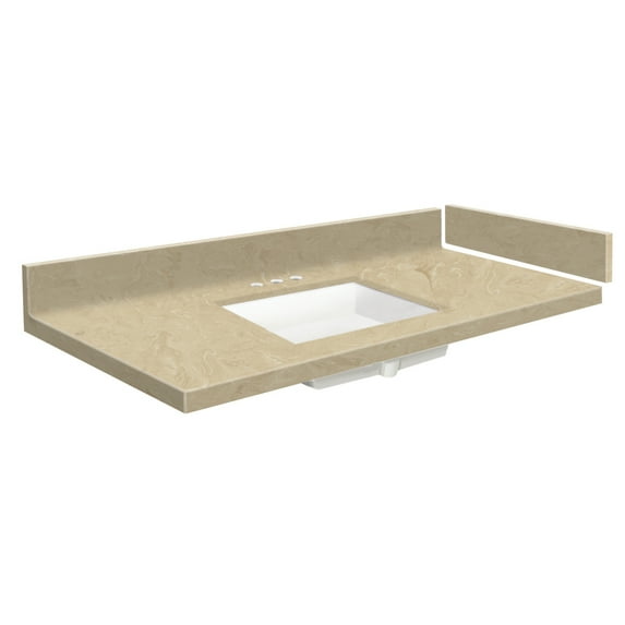 Transolid VT34.25x22-1KU-96-A-W-8 34.25 in. Solid Surface Vanity Top with 8 in. Widespread and Rectangular Undermount Sink, Almond Sky