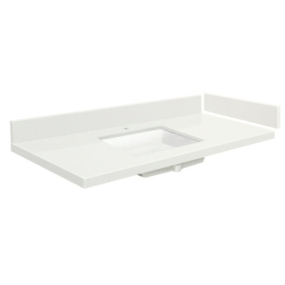 Transolid VT37.25x22-1KU-3A-A-W-1 37.25 in. D Quartz Vanity Top with Single Hole and Rectangular Undermount Sink, Milan White