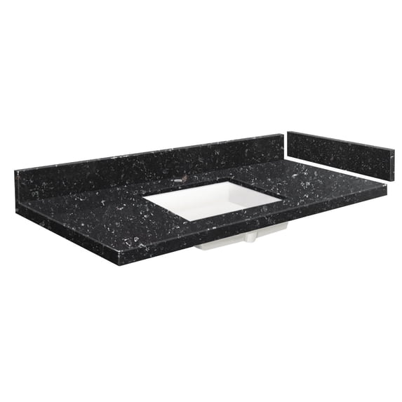Transolid VT37x22-1KU-4L-A-W-1 37 in. D Quartz Vanity Top with Single Hole and Rectangular Undermount Sink, Interlude