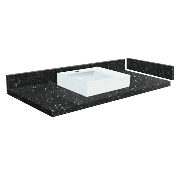 Transolid VT43.5x22-1RV-4L-A-W-1 43.5 in. D Quartz Vessel Vanity Top with Single Hole and Rectangular Vessel Sink, Interlude