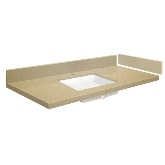 Transolid VT43x22-1KU-3X-A-W-1 43 in. D Quartz Vanity Top with Single Hole and Rectangular Undermount Sink, Nature's Path