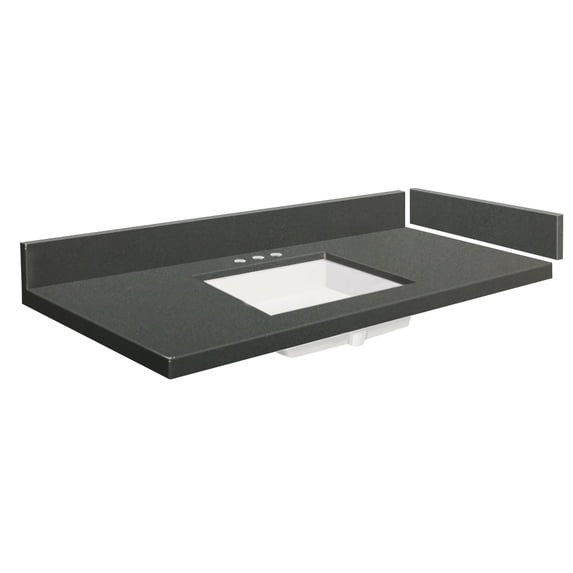 Transolid VT58x22-1KU-4R-A-W-8 58 in. D Quartz Vanity Top with 8 in. Widespread and Rectangular Undermount Sink, Urban Grey