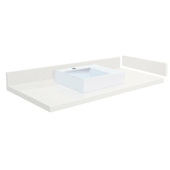 Transolid VT61x22-1RV-3A-A-W-1 61 in. D Quartz Vessel Vanity Top with Single Hole and Rectangular Vessel Sink, Milan White