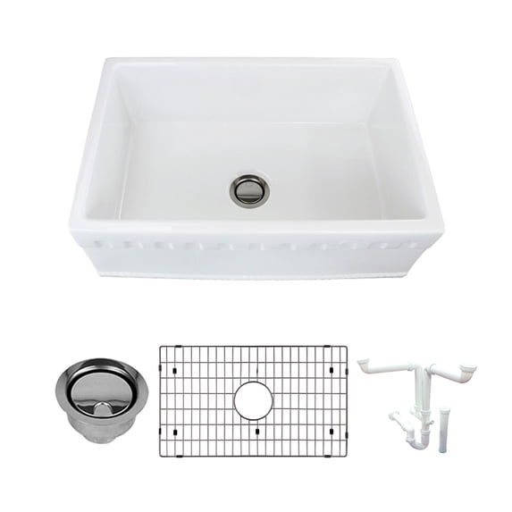 Transolid Versailles 30" Farmhouse Kitchen Sink Kit with Grid and Strainer