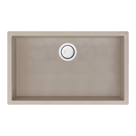 Transolid ZTSS3018-13 Zero 30in x 18in silQ Granite Integral/Dual Mount Single Bowl Kitchen Sink with 0 Holes in Champagne