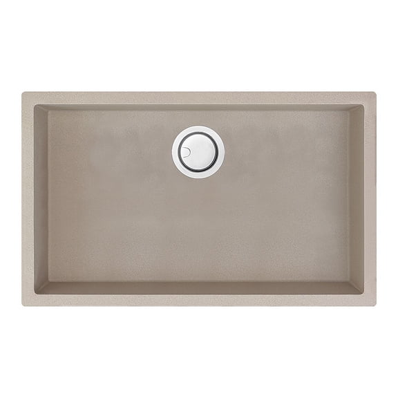 Transolid ZTSS3018-13 Zero 30in x 18in silQ Granite Integral/Dual Mount Single Bowl Kitchen Sink with 0 Holes in Champagne