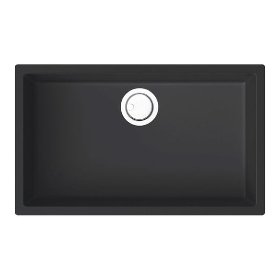 Transolid ZTSS3018-9T Zero 30in x 18in silQ Granite Integral/Dual Mount Single Bowl Kitchen Sink with 0 Holes in Total Black