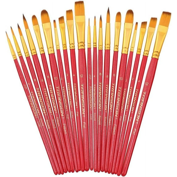 Transon 20pcs Artist Painting Brush Set for Acrylic Watercolor Gouache Hobby Craft Face Rock Painting