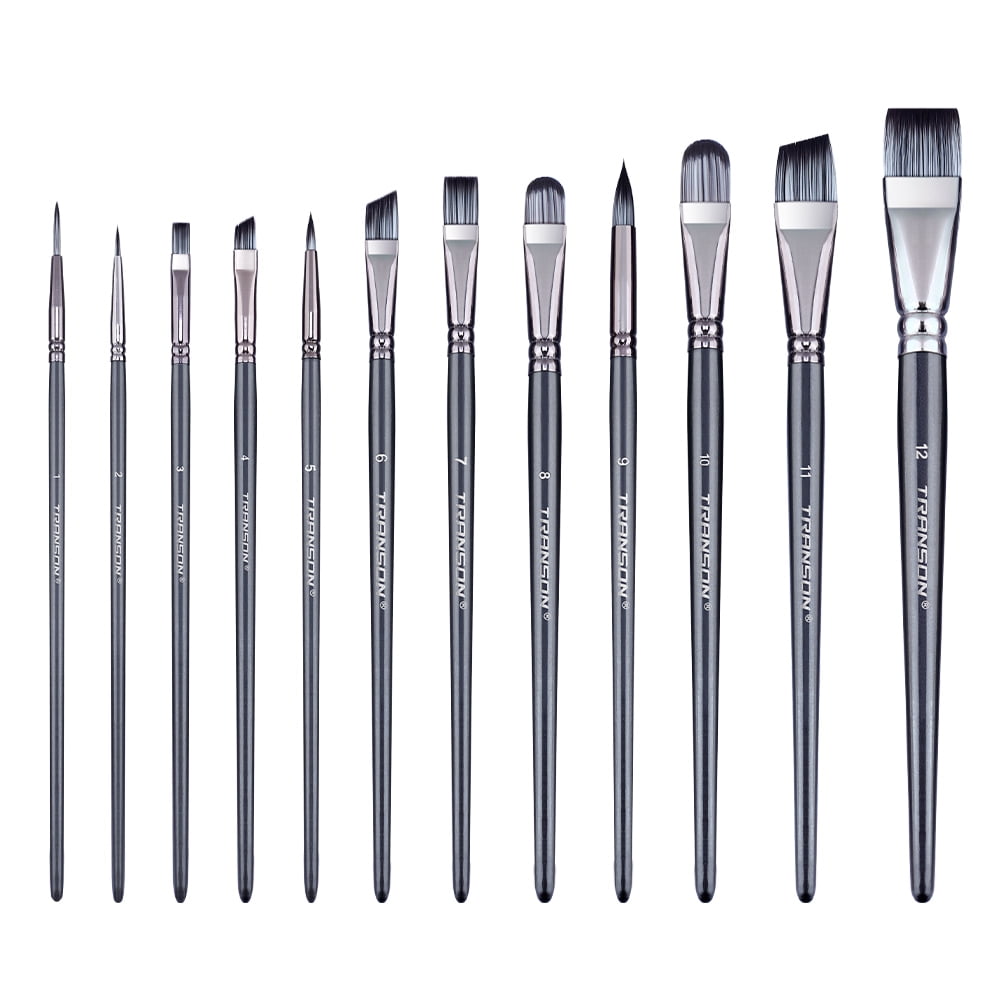 Transon Artist Paint Brush Set of 12 for Watercolor Acrylic Gouache Oil and Tempera Painting