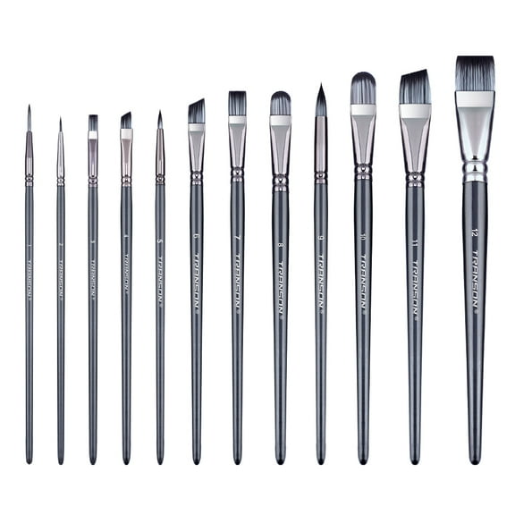 Transon Artist Paint Brush Set of 12 for Watercolor Acrylic Gouache Oil and Tempera Painting