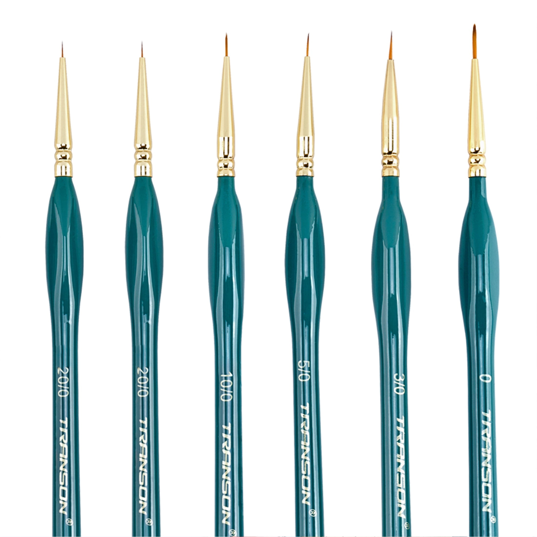 Transon Detail Thin Paint Brush Set 6pcs for Model Minature Craft and Art Painting, Nylon, Green