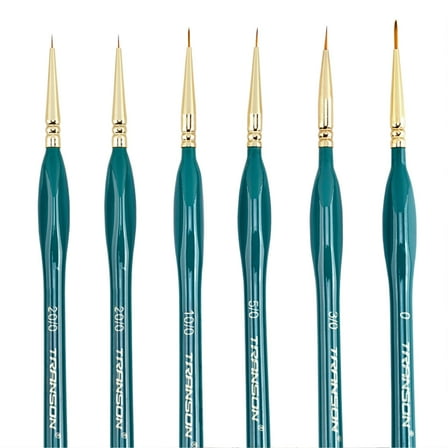 Transon Detail Thin Paint Brush Set 6pcs for Model Minature Craft and Art Painting, Nylon, Green