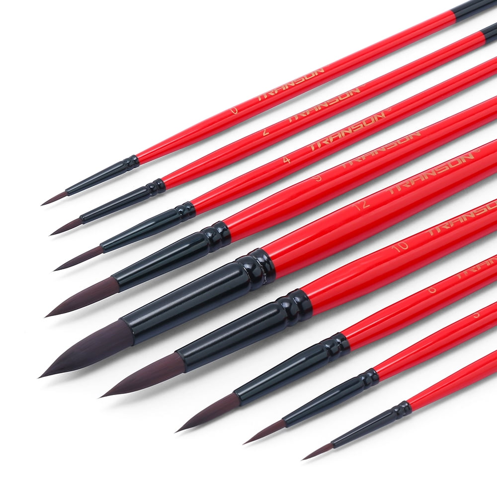 Transon Round Paint Brush Set 9pcs Synthetic Sable Hair for Acrylic