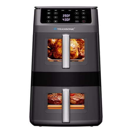 Transonic 11QT Air Fryer Dual Vertical Basket Design (Deep Top & Long Bottom) for Whole Chicken & Ribs, 430°F High-Heat Broil, 360° Rapid Circulation, 6 in 1 Preset Function, Family Meals, BPA Free
