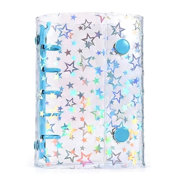 Transp-arent PVC Loose Leaf Binder, Double Snap Design, Thick Removable Shell, Star Glitter Notebook in M5/A6/A7/A8 for Students