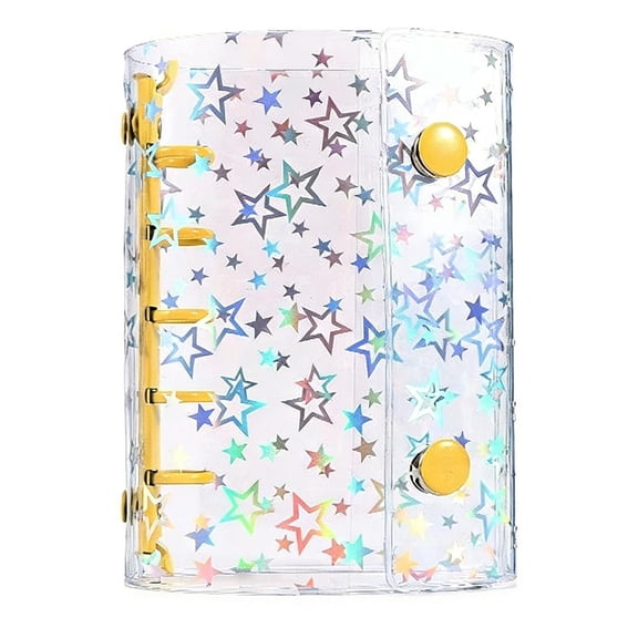 Transp-arent PVC Loose Leaf Binder, Double Snap Design, Thick Removable Shell, Star Glitter Notebook in M5/A6/A7/A8 for Students