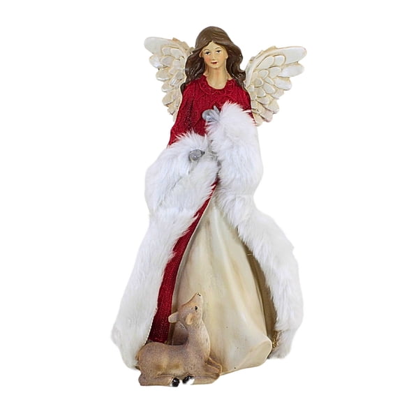 Transpac 11.00In Angel In Red Sweater Figurine, Polyresin, Wings Faux Fur Nature Y5410 Deer