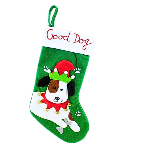 Transpac 14.50In Good Dog Stocking, Polyester, Bells Bone Treats Paw Prints Y9654 Jester