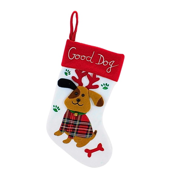 Transpac 14.50In Good Dog Stocking, Polyester, Bells Bone Treats Paw Prints Y9654 Plaid