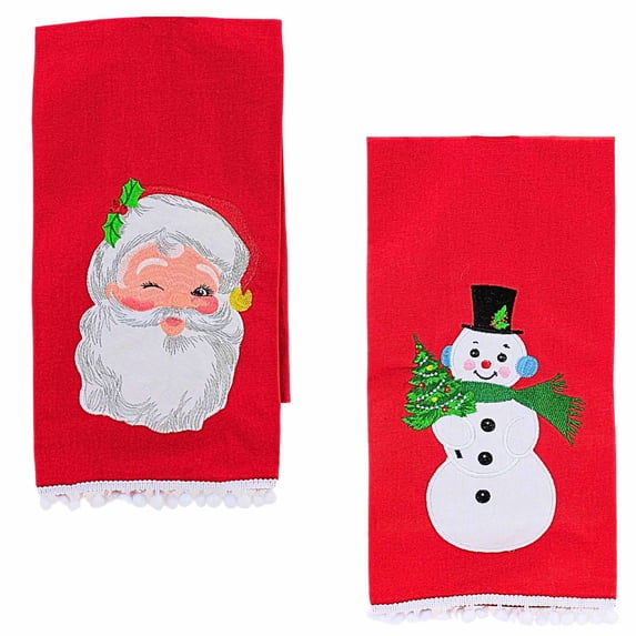 Transpac 27.00In Snowman/Santa Tea Towel, Cotton, S Tc00088