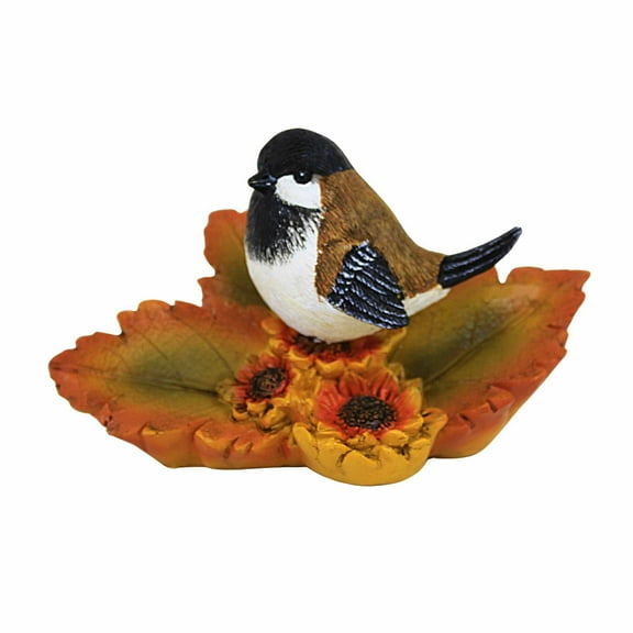 Transpac Autumn Bird On Leaf - One Bird Figurine 3.5 Inch, Polyresin - Fall Leaves Spotted Towhee Th01352 Sunflower