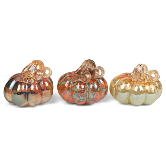 Transpac Autumn Speckle Pumpkin Multicolored 5 x 5 Glass Harvest Figurines 3pc