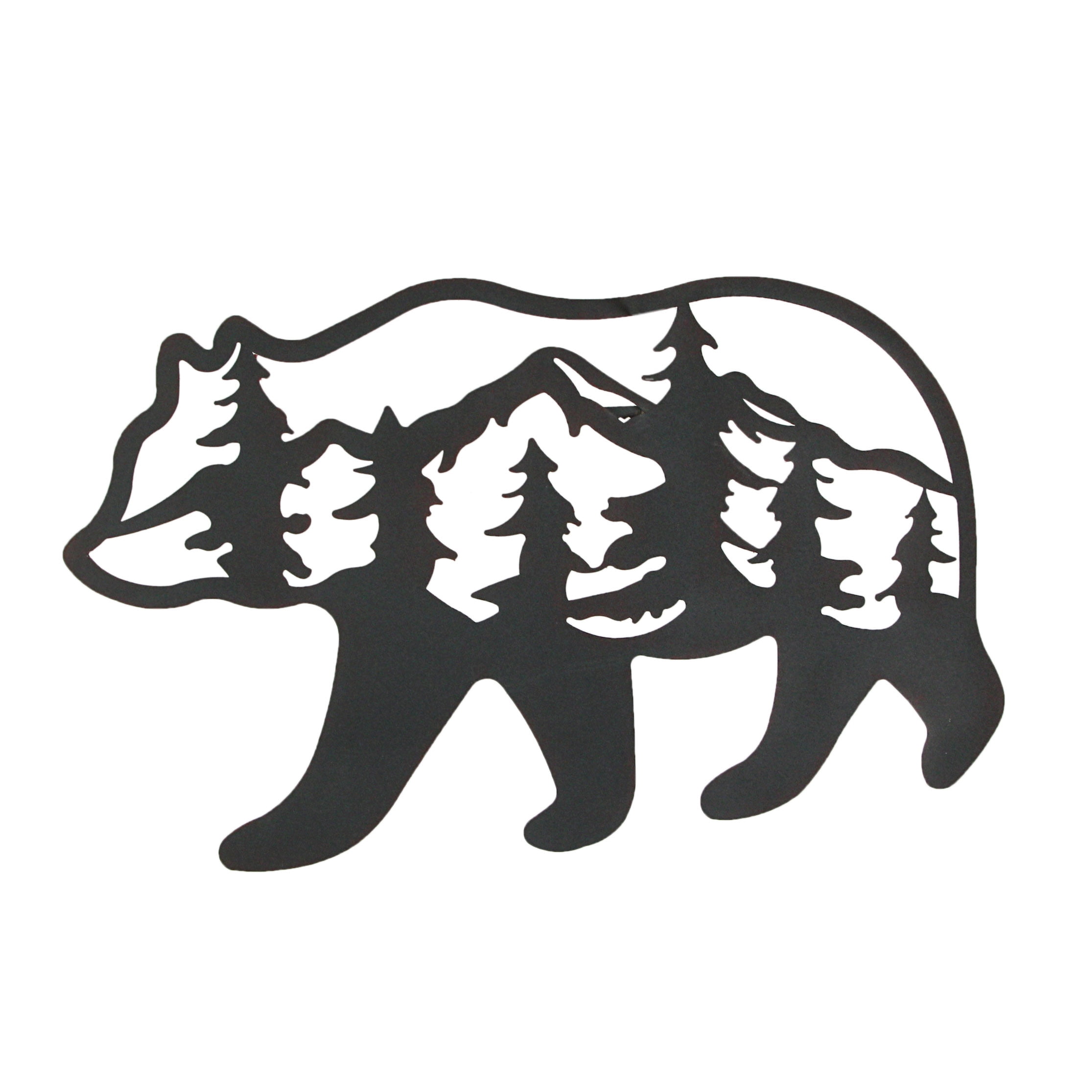 Black Metal Bear Silhouette Wall Art with Forest Design