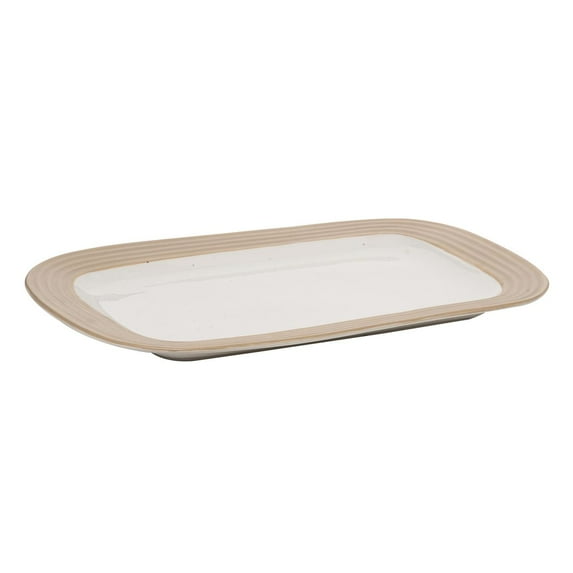 Transpac 16.3 Inch Off-White Rectangular Ceramic Platter for Serving Stoneware Tableware