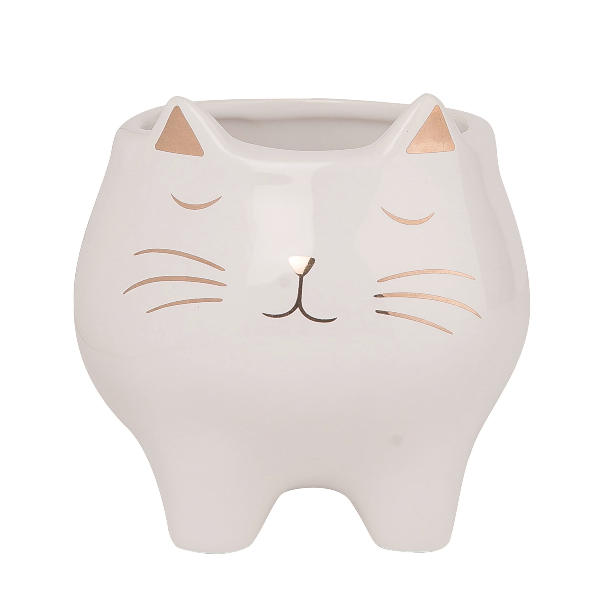 Transpac Ceramic 4" White Cat Planter with Gold Accents