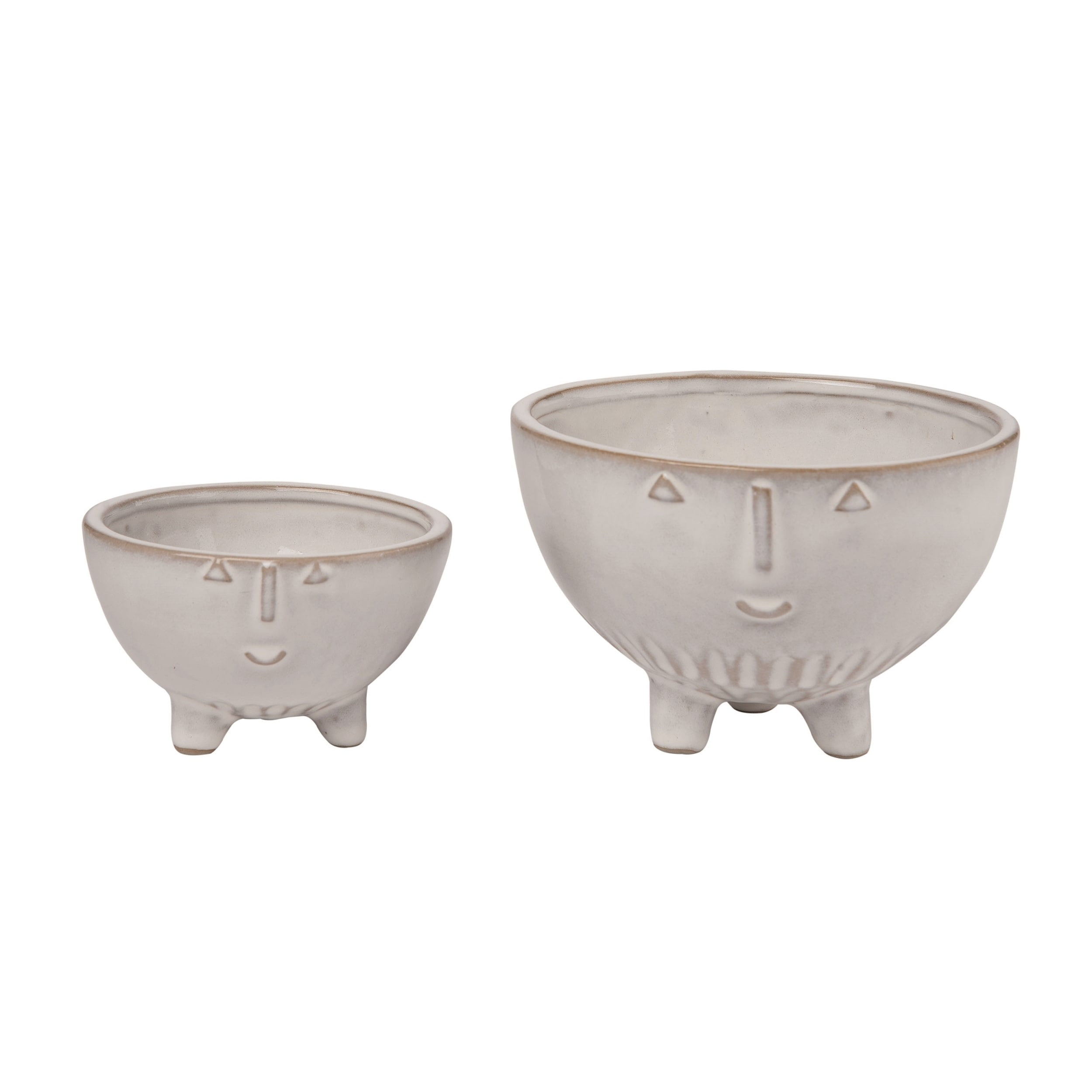Handcrafted White Ceramic Smiley Bowl Set of 2