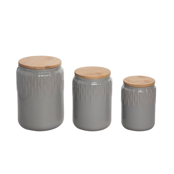 Transpac Ceramic 7.5 Inch Brown Common Ground Canister Set of 3 Food Storage Containers for Kitchen Organization