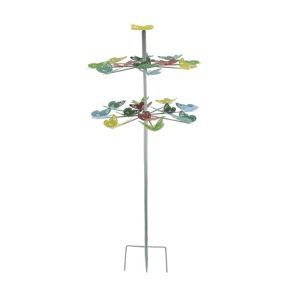 Transpac Colorful Two Tier Metal Butterfly Horizontal Spinning Garden Stake