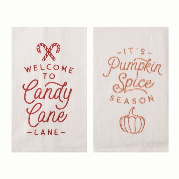 Transpac Cotton 27 in White Christmas Harvest Reversible Tea Towel for Fall Thanksgiving Kitchen Textiles