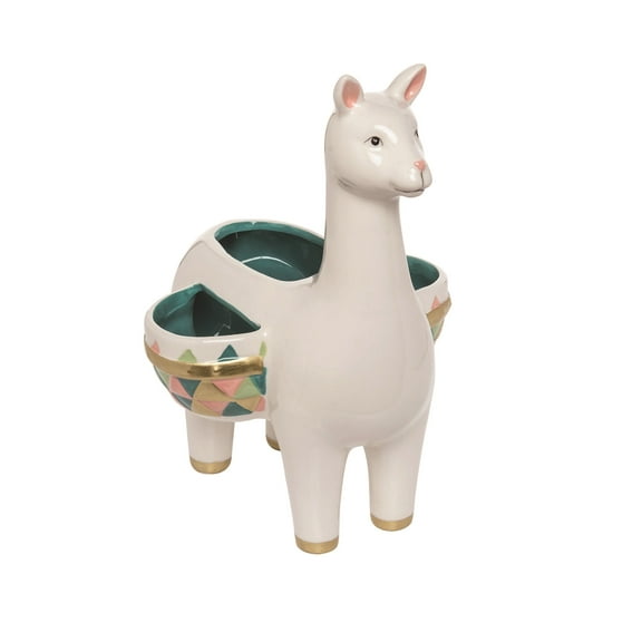 Transpac Dolomite 12.75 in Off White Spring 3 Section Llama Planter Ceramic for Home and Garden Decor