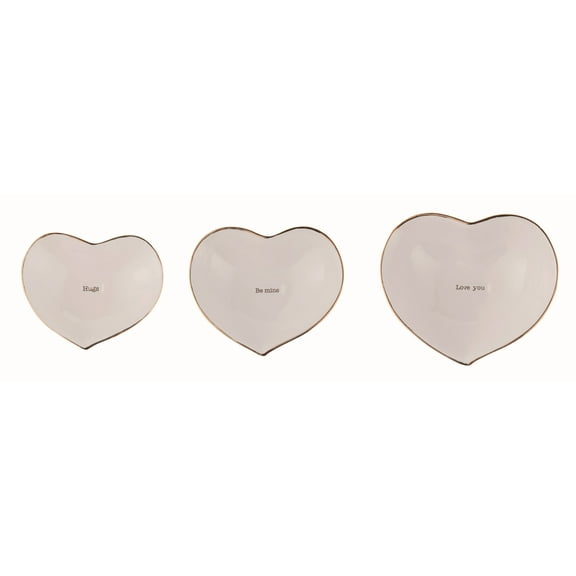Transpac Dolomite Off-White Heart Trinket Dish Set of 3 for Valentine's Day Decorative Objects Ceramic