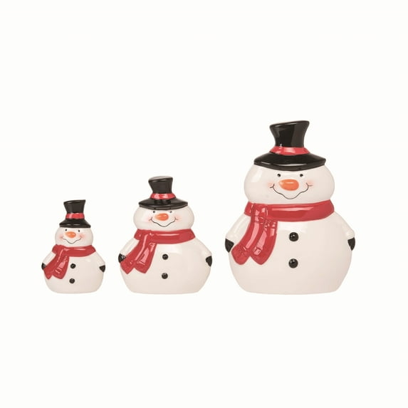 Transpac Dolomite 6.25 in Multicolor Christmas Chubby Snowman Decor Set of 3 Ceramic Decorative Objects