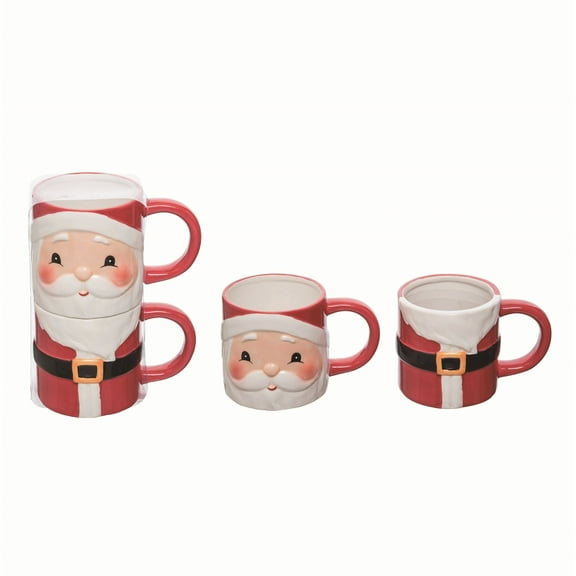 Transpac Dolomite 7 Inch Multicolor Christmas Stacked Santa Mug Set of 2 Perfect for Holiday Drinkware