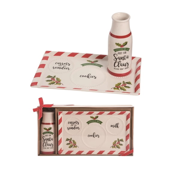 Transpac Dolomite 17.25 in. Multicolor Christmas Santa Milk Cookie Carrot Plate In Box Set of 2