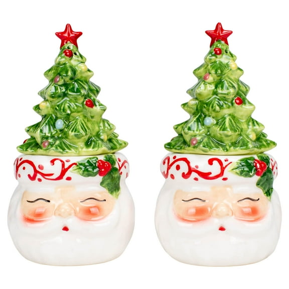Transpac Dolomite Santa/Tree Salt & Pepper Shakers Set