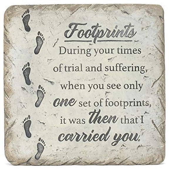 Transpac Footprints That I Carried You Cream 10 x 10 Cement Decorative Outdoor Garden Stone