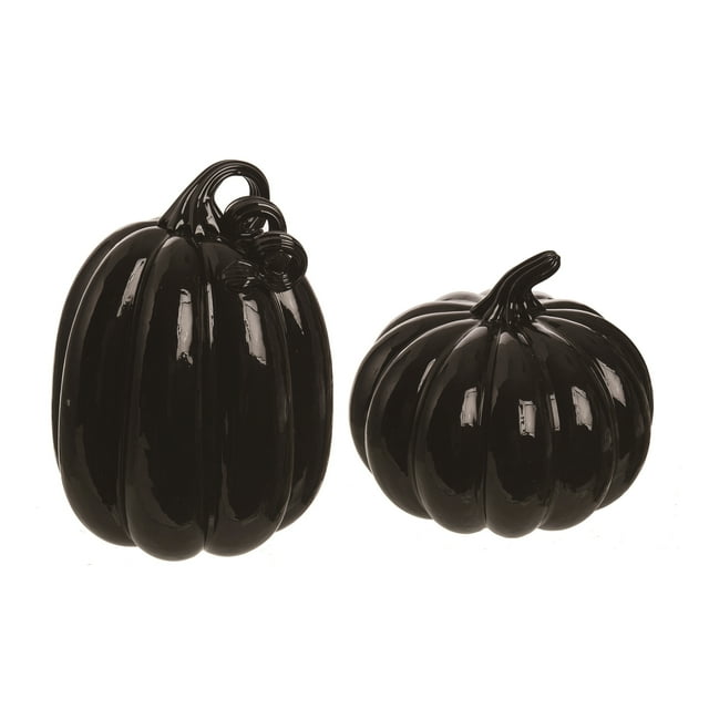 Transpac Glass 10.25 in. Black Halloween Glossy Pumpkins Set of 2