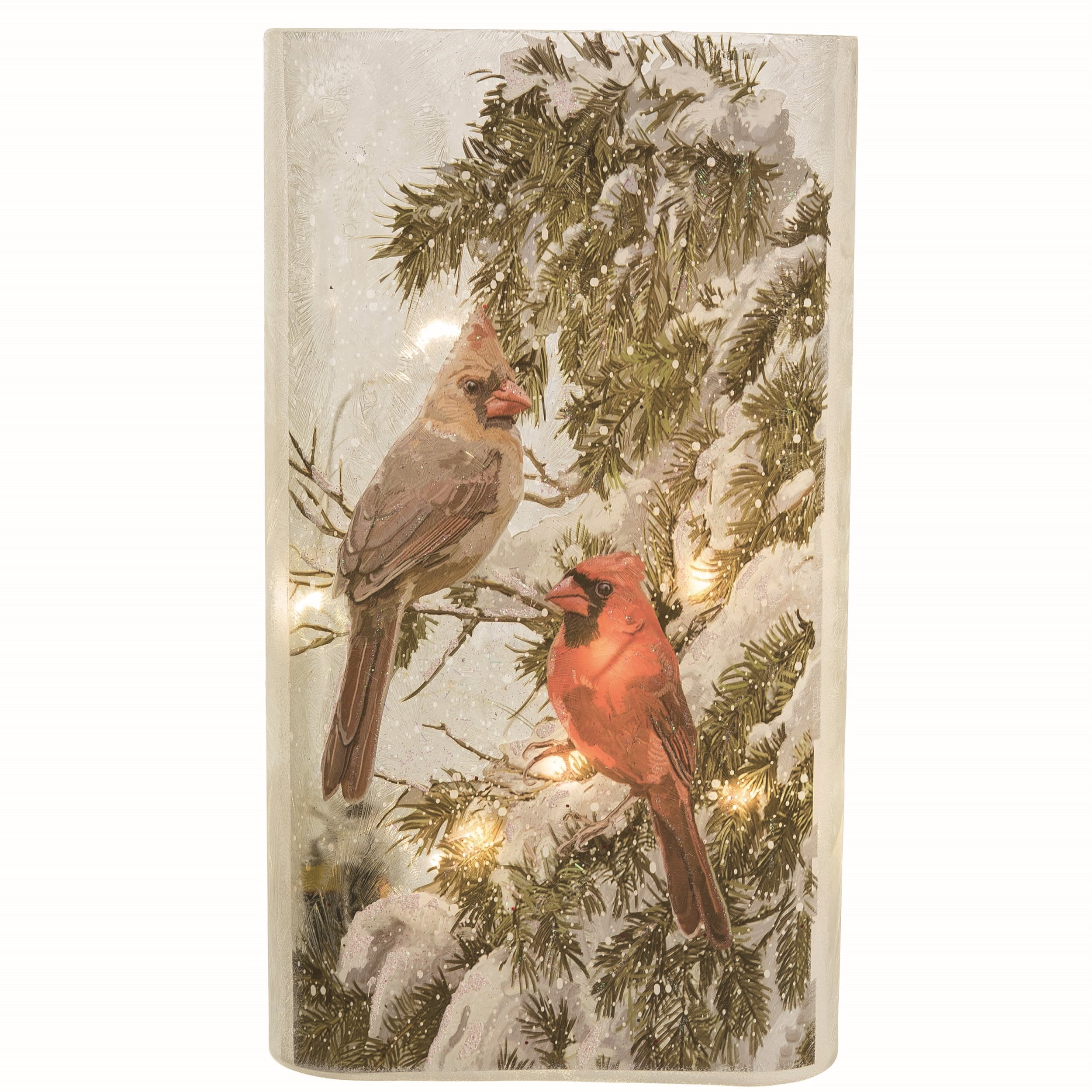 Hand Painted Glass Winter Cardinal Figurine with Lights