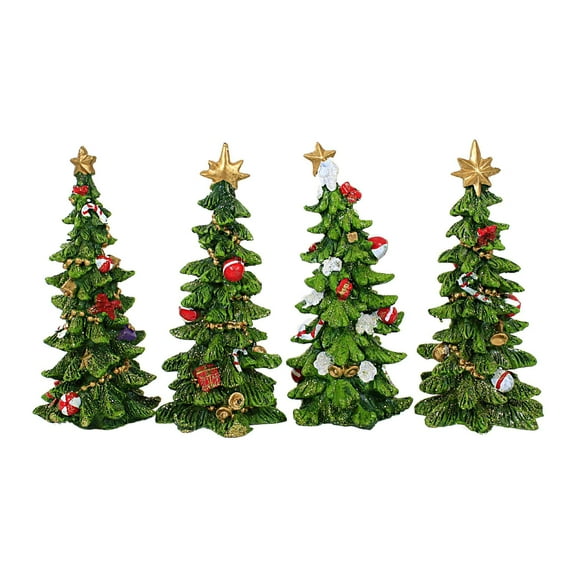 Transpac Green Holiday Trees - Four Trees 7.0 Inch, Polyresin - Gold Star Decorated Glittered X0269t-Star