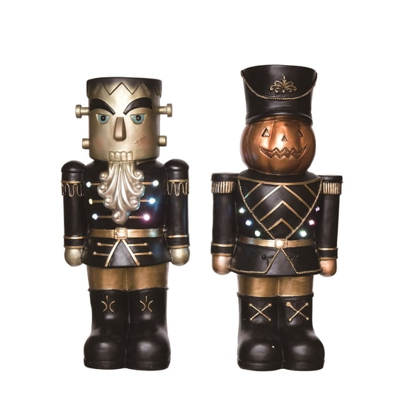 Transpac Halloween LED Light Up Nutcracker Tabletop Figurine Decor, Set of 2