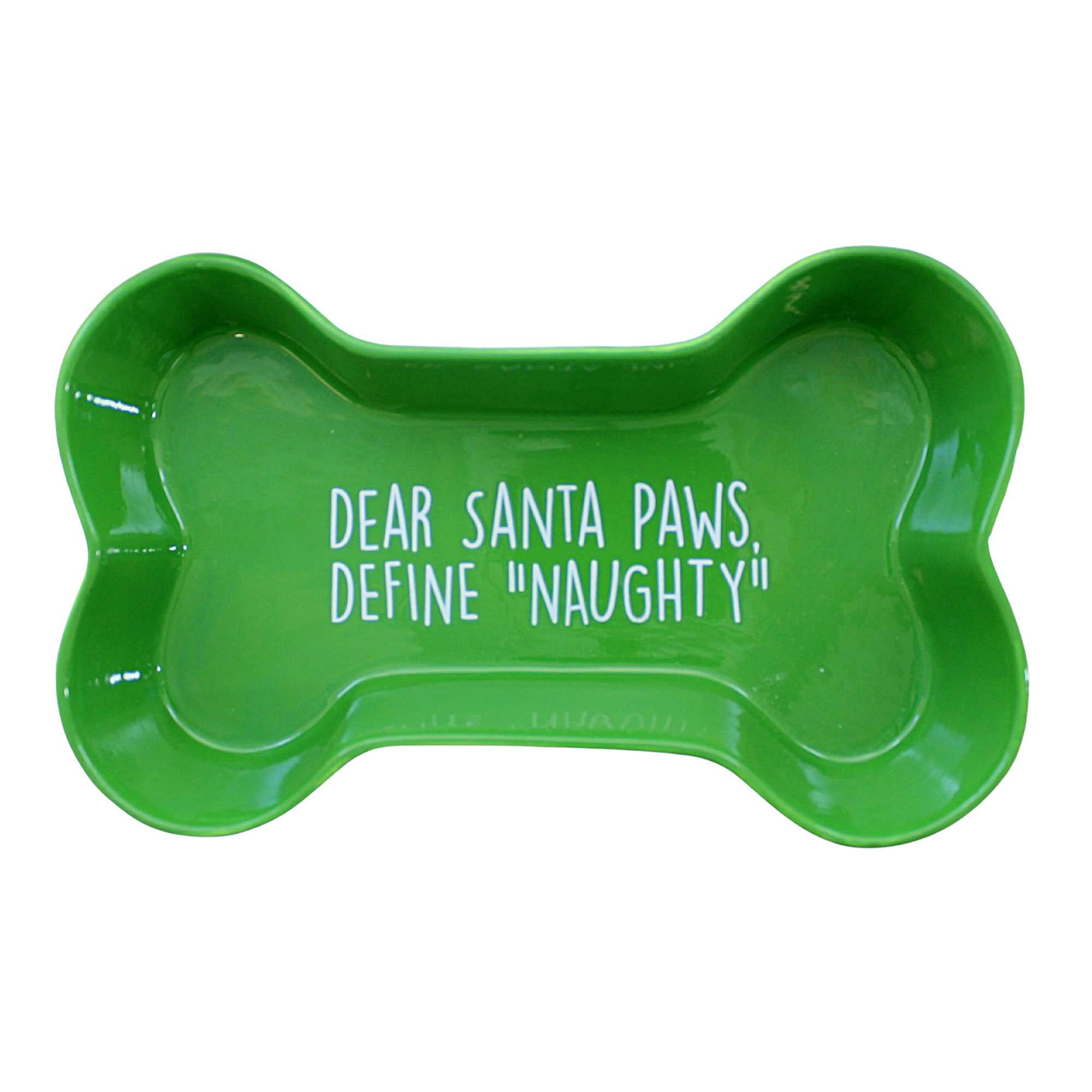 Transpac Holiday Pet Bowls - One Bowl 1.75 Inch, Ceramic - Bone Shape Paw Prints Y9088 Green