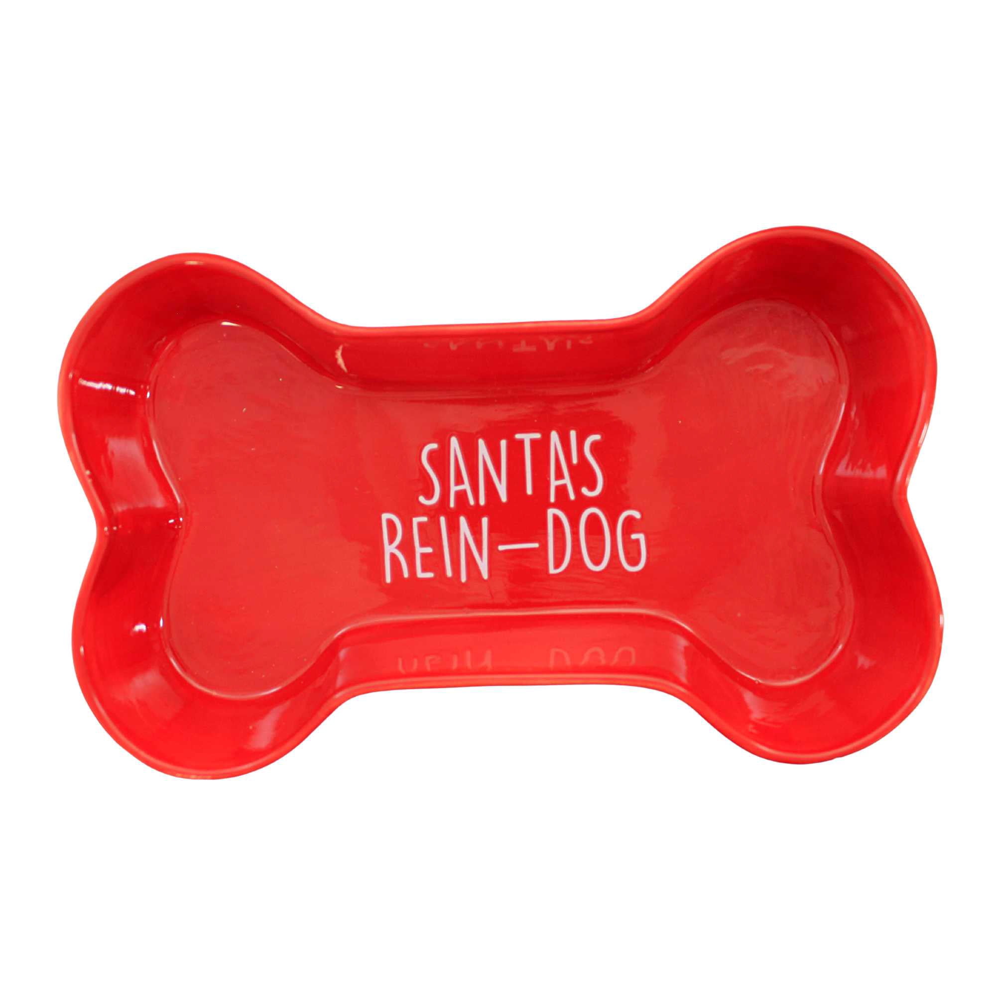 Transpac Holiday Pet Bowls - One Bowl 1.75 Inch, Ceramic - Bone Shape Paw Prints Y9088 Red