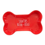 Transpac Holiday Pet Bowls - One Bowl 1.75 Inch, Ceramic - Bone Shape Paw Prints Y9088 Red