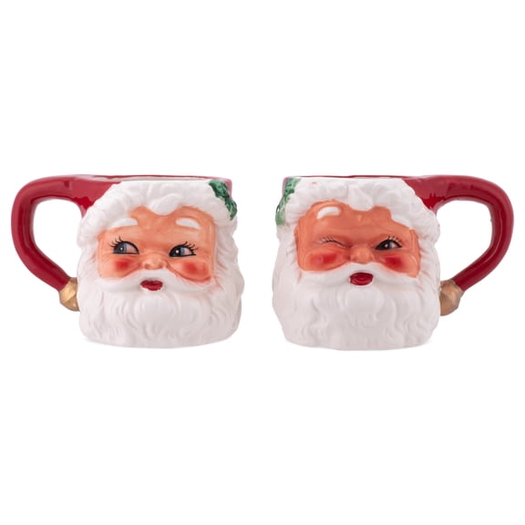 Transpac Jolly Santa Holiday Red and White 12 Ounces Ceramic Mugs Set of 2