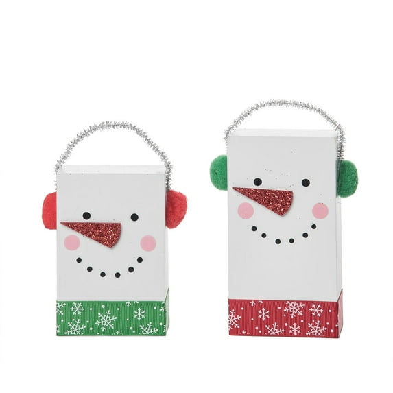 Transpac Wood White Christmas Snowman Block Decor Set of 2 5.51 in Decorative Objects MDF